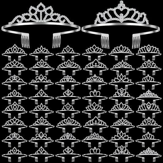 Riceshoot 50 Pcs Tiara Crowns Bulk for Women Crystal Princess Tiara Queen Rhinestone Crown with Comb Silver Bridal Wedding Headband for Women Prom Birthday Party Hair Accessory