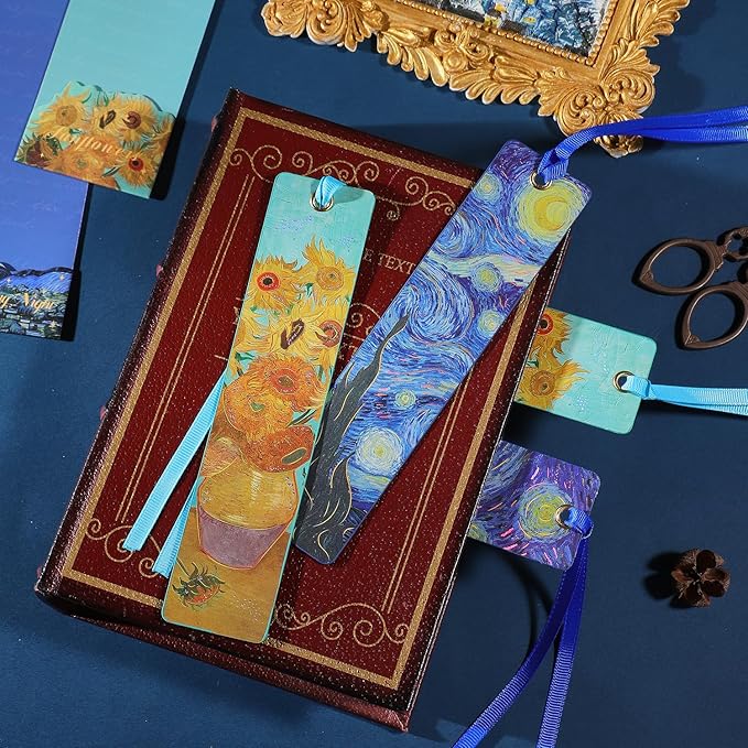 2Pcs Oil Painting Bookmarks for Women, Bookmarks Set for Book Lover, Book Marks for Reading, Vintage Book Marks for Kids Students Classroom Gift for Teacher The Starry Night & Sunflowers