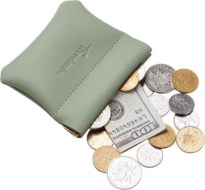 Travelambo Leather Squeeze Coin Purse Pouch Change Holder For Men & Women