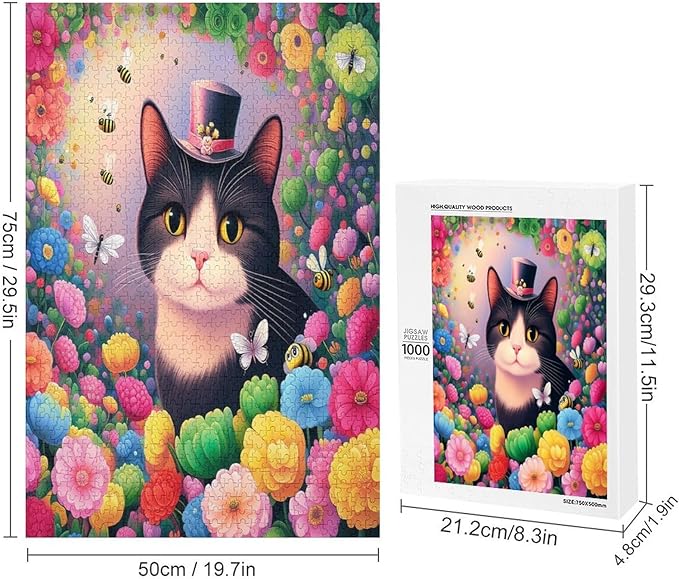 Wooden Puzzles 1000 Piece，Cat Portrait Themed Jigsaw Puzzles，Educational Games，Family Puzzles，Unique Gifts for Wall Art，Funny Puzzles，Stress Relief Games，Puzzle Games
