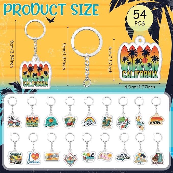 Landical 18/54Pcs Acrylic US Keychain Bulk USA City States Key Ring Florida California Chicago San Francisco Gift Souvenir