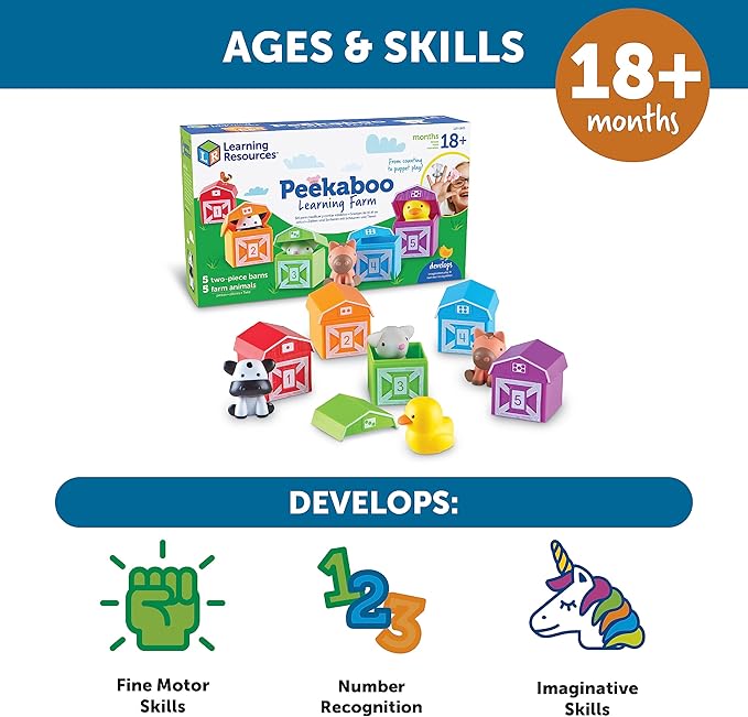 Learning Resources Peekaboo Learning Farm - 10 Pieces, Ages 18+ Months Toddler Learning Toys, Counting and Sorting Toys, Farm Animals Toys,Stocking Stuffers