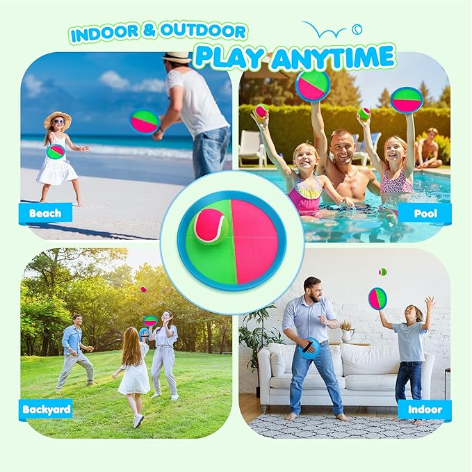 Toss and Catch Ball Set Upgraded - Kids Toys Stocking Stuffers for Family Games - Water-Resistant Great for Beach Pool Yard - Christmas Toys Gift for Boys Girls Teens 3 4 5 6 7 8 9 10 11 12+ Years
