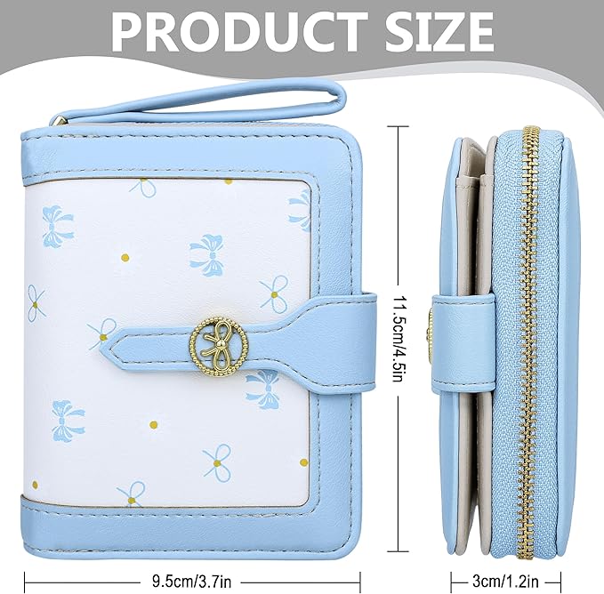 Womens Wallet Cute Small Wallets for Women Blue Coquette Bow Women's Wallet Kawaii Card Wallets for Women Ladies Bow Stuff
