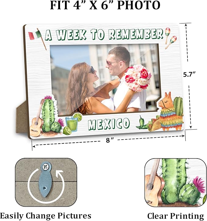 Mexico Picture Frame, Engagement Wedding Picture Frames, A Week To Remember Mexico Souvenir Birthday Gift for Friends Couples Honeymoon Vacation Gifts, Home Office Desktop Decoration -XK004