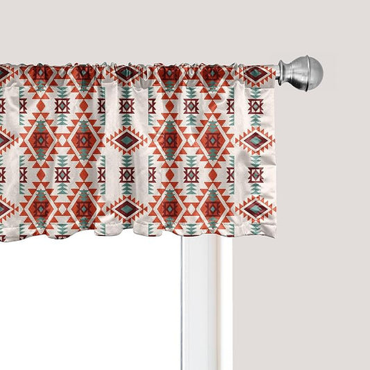 Ambesonne Southwestern Window Valance Pack of 2, Folkloric Aztec Triangle Ornament Tribe and Culture, Rod Pocket Curtain Valances for Kitchen Bedroom, 42" X 18", Brown Seafoam