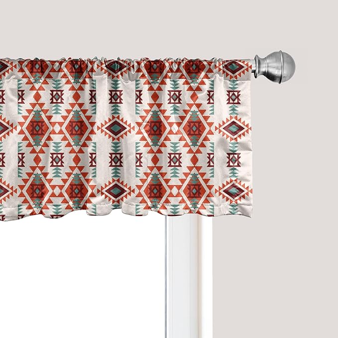 Ambesonne Southwestern Window Valance, Folkloric Aztec Triangle Ornament Tribe and Culture, Curtain Valance for Kitchen Bedroom Decor with Rod Pocket, 42" x 18", Brown Seafoam