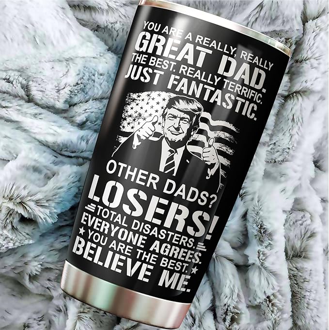 Dad Tumbler - Gifts for Dad on Fathers Day, Christmas, Birthday - Dad Coffee Mug - Dad Cup - #1 Dad Tumbler - Daddy Cup - Gifts for Dad from Daughter, Son - Dad Nutrition Facts Tumbler