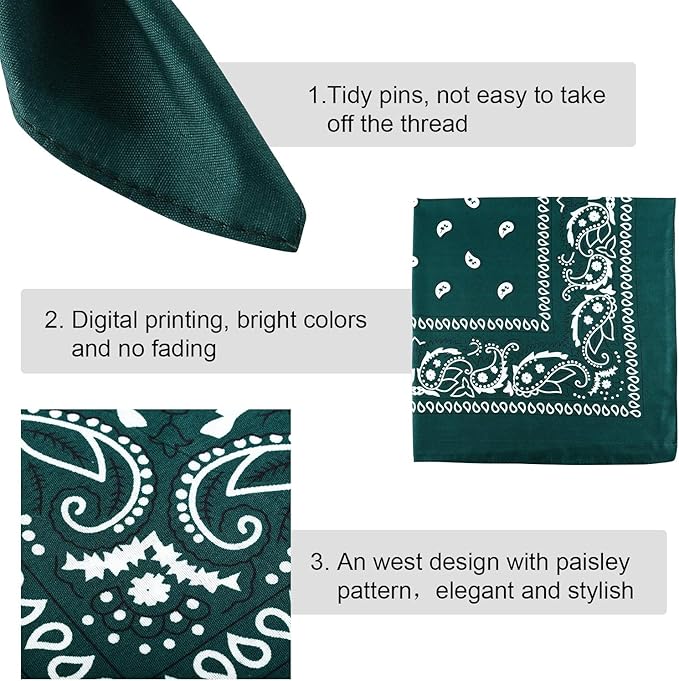 Blulu 6 Pcs Neon Color Cowboy Bandanas for Men Women Assorted Paisley Pattern Handkerchiefs 22 x 22 Inch Kids Headwrap Scarfs