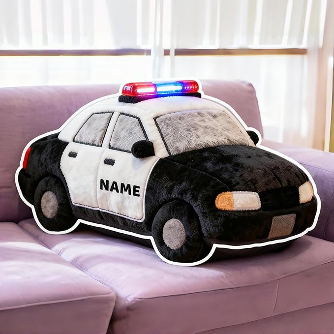 Personalized Police Car Shaped Pillow, Custom Name Plush Stuffed Pillows, Suitable for Beds, Sofas, Bedrooms, Living Rooms Custom Decorative Cushion Gifts for Birthday and Anniversary