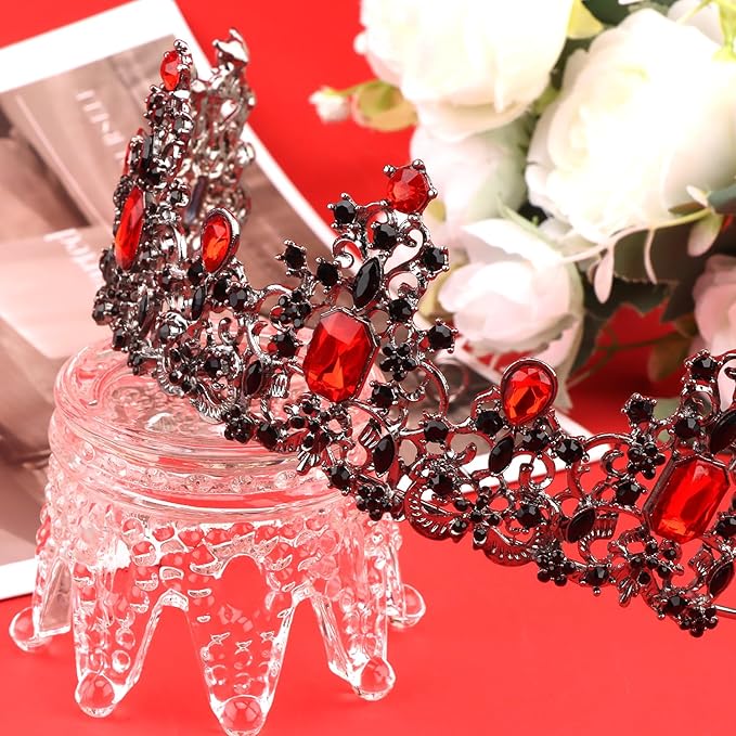 Didder Red and Black Gothic Vampire Queen Crown Birthday Tiara Medieval Renaissance Party Prom Queen Tiaras and Crowns for Women and Girls Halloween Costume Headpiece Hair Accessories