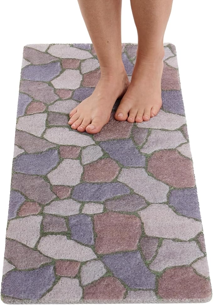 Non Slip Bathtub Mat Shower Mat for Tub - Loofah Bath Mats for Bathroom - 40x16 Bathtub Floor Mat - Textured Anti Slip Bath Mat Without Suction Cups - Secure Mat for Wet Areas (40x16 Stone Path)
