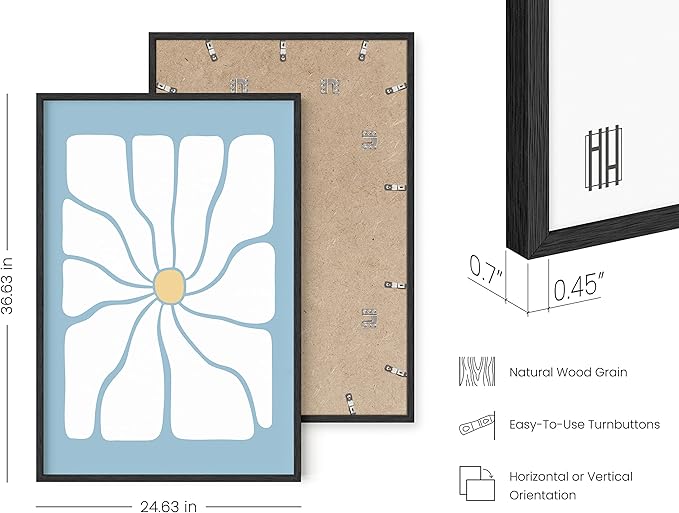 HAUS AND HUES Blue Aesthetic Daisy Artwork, Indie Room Posters, Trendy Wall Art, Danish Pastel Decor (Black Frame, 24x36)