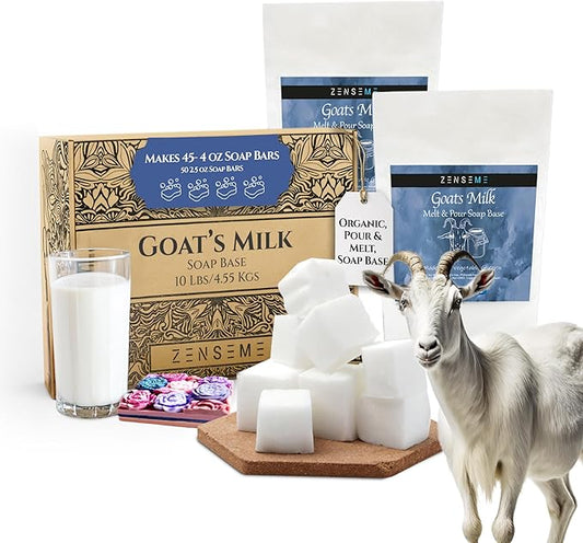 10 LBS Goats Milk Soap Base | Melt and Pour Supplies Kit for Soap Making - SLS/SLES & PEG free | Gentle & Natural Organic Vegetable Ingredients | Make Your Own Bulk For Adult Soapmaker - Easy to Cut