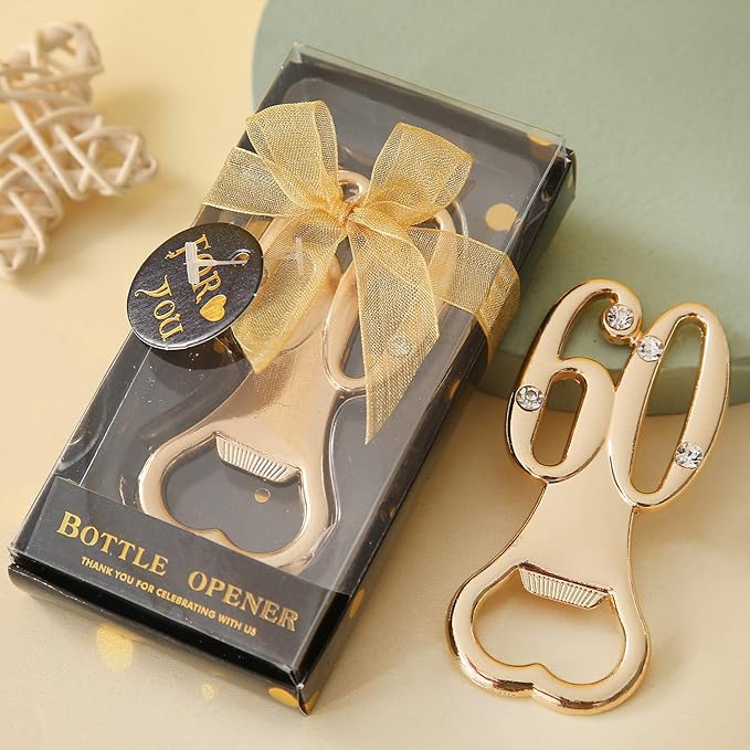24 Pack 60th Bottle Openers Golden 60th Birthday Favors for Guests 60th Birthday Bottle Opener Party Favors 60th Wedding Anniversary Party Souvenirs Decorations (Black Gold 60)