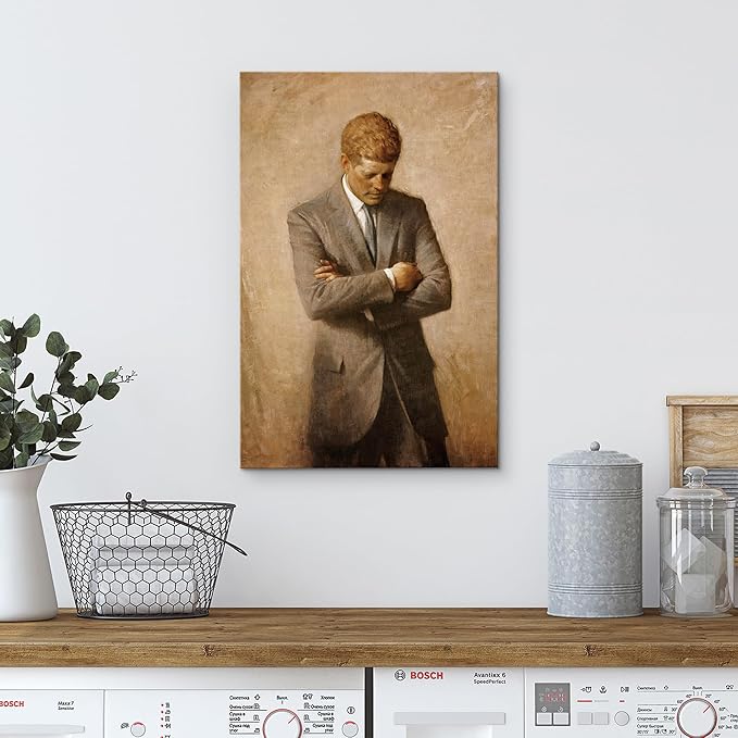 wall26 Canvas Print Wall Art Portrait of John F. Kennedy People Pop Culture Historical Realism Famous Closeup Colorful Multicolor Classical for Living Room, Bedroom, Office - 32"x48"