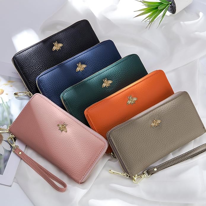imeetu Leather Wristlet Purse for Women with Credit Card Holder, Zip Coin Pocket & Wrist Strap