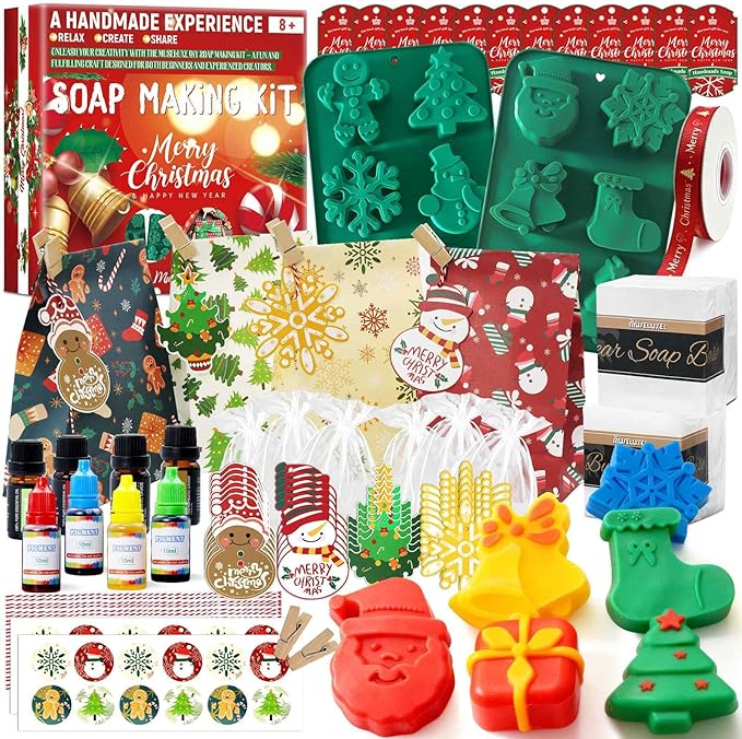 MuseLuxe Soap Making Kit for Adults & Kids - Christmas Soap Making Supplies with Melt and Pour - Base, Silicone Molds, Colorant,Fragrances,Gifts Packaging,DIY Holiday Craft Set for Beginners