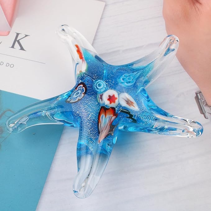 Glass Star Fish Figurine Handmade Blown Sea Animal Sculpture Statue Paperweight Gift Collectible Home Desk Decoration Ornaments
