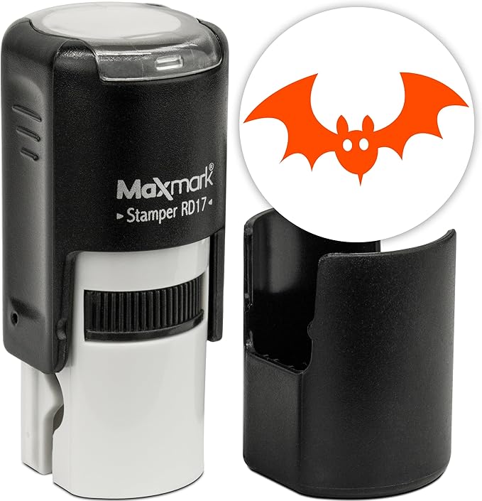 MaxMark Round Self Inking Halloween Stamp - Orange Ink
