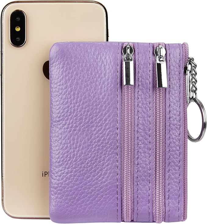 Women's Genuine Leather Coin Purse Mini Pouch Change Wallet with Keychain