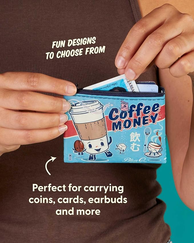 Blue Q Coin Purse – Cute Coin Pouch for Men and Women, Small Wallet Keychain Organizer, Zipper Bag for Coins, Gift Cards & Earbuds, Mini Card Holder, Compact Zip Wallet, 3"h x 4"w