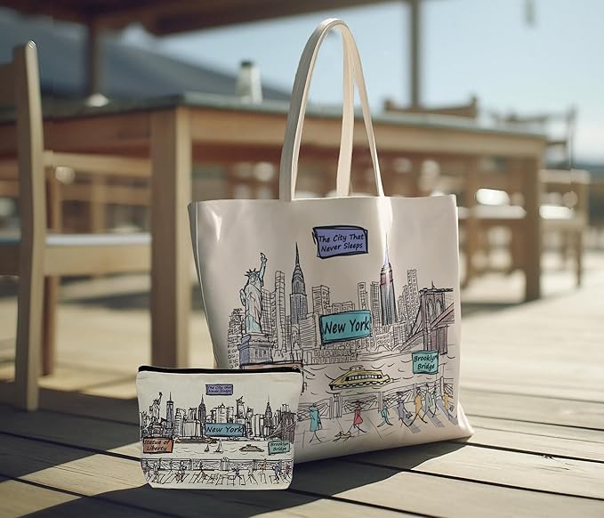 Cities Around the World Artwork Cosmetic Bag Series – Designed in USA, Travel Makeup Bag with Zipper, Souvenir Gift for Women, Artwork Organizer for Purse or Toiletry (New York)