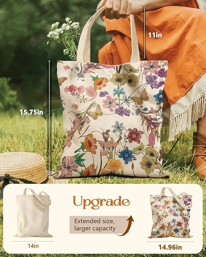 Miss Adola Aesthetic Tote Bag for Girls - with Magnetic Buckle and Zipper Inner Pocket for Women Lady Canvas Cotton Tote Bag