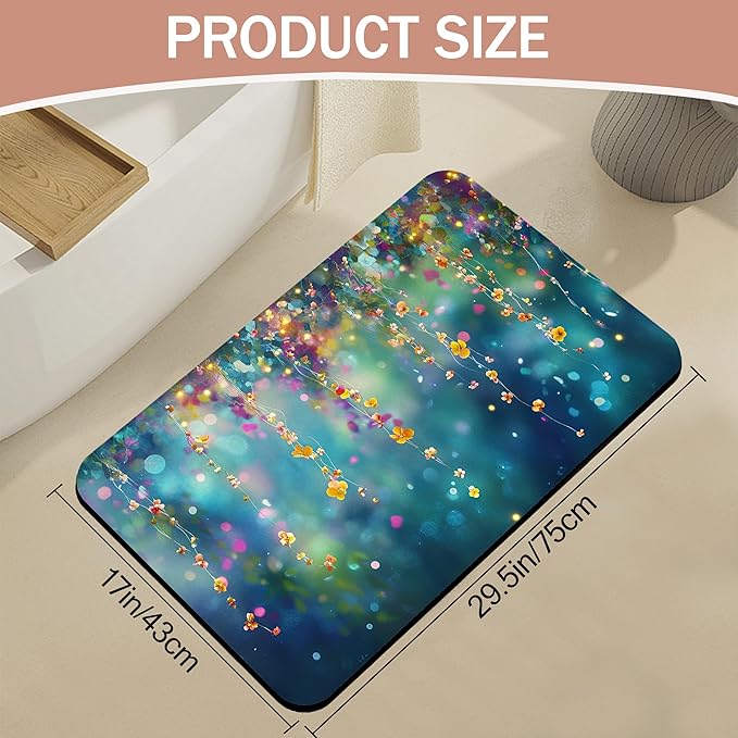 Non Slip Bath Mat,Abstract Flowers Bathroom Decor,Spring Floral Diatomaceous Bath Mat Quick Dry Absorbent Bathroom Rugs-Shower Rug for Kitchen Laundry Bathtub Shower 17"x29.5"
