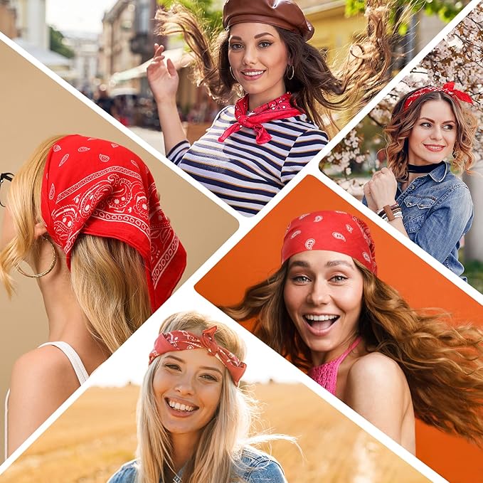 PLULON 30 Pack Bandanas for Men Women, Polyester Novelty Paisley Pattern Bandana Headbands Wristband Neckerchief Cowboy