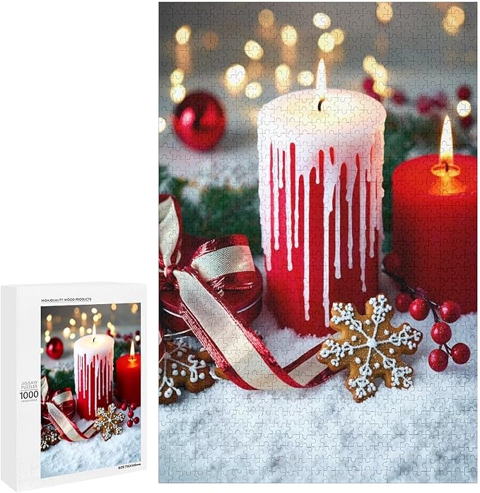 Jigsaw Puzzles for Adults 1000 Piece - Merry Christmas，Christmas Candles Wooden Puzzle，Stress Relief Games，Funny Puzzle，Unique Gifts for Wall Art ，Family Puzzles，Educational Games，Challenge Puzzles