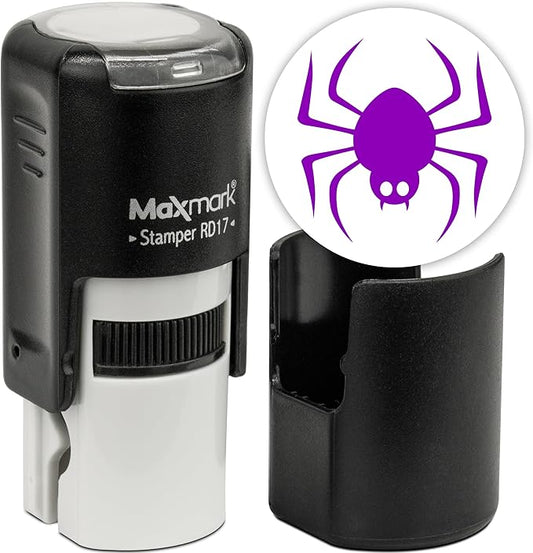 MaxMark Round Self Inking Halloween Stamp - Spider - Purple Ink