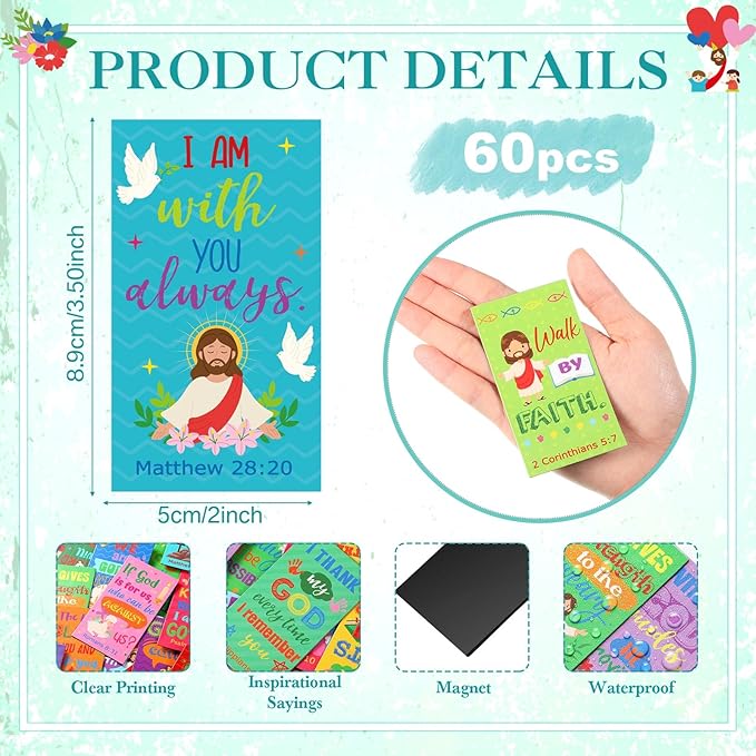 Blosssound 60 Pcs Inspirational Christian Magnets with Bible Verses Religious Refrigerator Magnet Motivational Quotes Fridge Scripture Positive Gifts for Home Office School Locker Decor(Colorful)