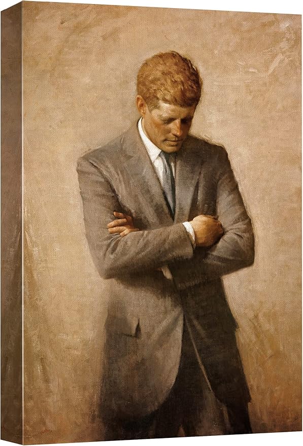 wall26 Canvas Print Wall Art Portrait of John F. Kennedy People Pop Culture Historical Realism Famous Closeup Colorful Multicolor Classical for Living Room, Bedroom, Office - 12"x18"
