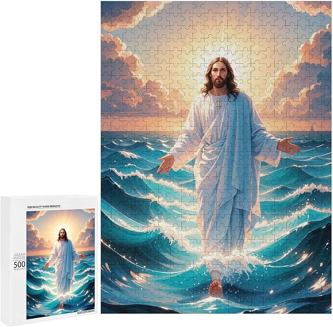 Jigsaw Puzzles for Adults 500 Piece - Jesus Walk On Sea Wooden Puzzle，Funny Puzzle，Unique Gifts for Wall Art ，Family Puzzles，Educational Games，Challenge Puzzles
