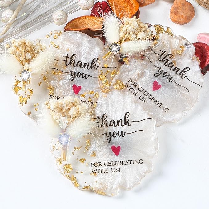 100 Pack Magnets Baby Shower Wedding Favors for Guests Bulk Resin Magnets with Thank You Tag Mini Dry Flower Guests Bridal Shower Birthday Party Present
