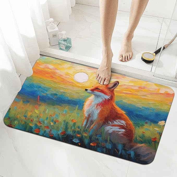 Diatomaceous Earth Bath Mat - Non-Slip Quick-Dry Bathroom Rug with Stylish Prints, Eco-Friendly Absorbent Floor Mat for Shower, Poolside(Vibrant Designs, 15.7 X 23.6Inch)