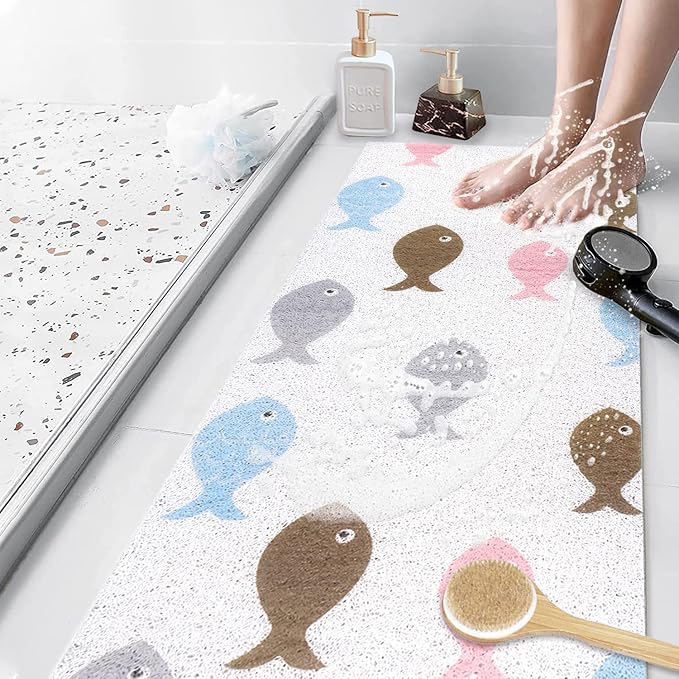 Bathtub Mat Shower Mat Non-Slip, 16x 39 Inch, Soft Comfort Bath Mat with Drainage Holes, PVC Loofah Massage Bathmat for Shower, Tub, Bathroom, Wet Areas, Quick Drying