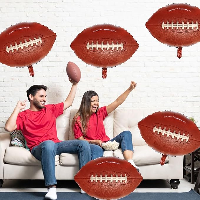 5 Pieces Large Football Party Balloons, Brown Football Shaped Mylar Foil Balloons Sports Theme Party Decorations for Boys Men Football Fans Tailgate Birthday Party Sport Decorations Supplies