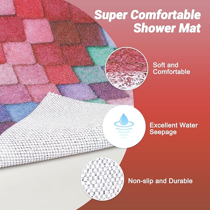 Shower Mat Non-Slip, Soft Comfort Bath Mat with Drainage Holes, PVC Loofah Massage Bathtub Mat for Shower, Tub, Bathroom, Wet Areas, Quick Drying