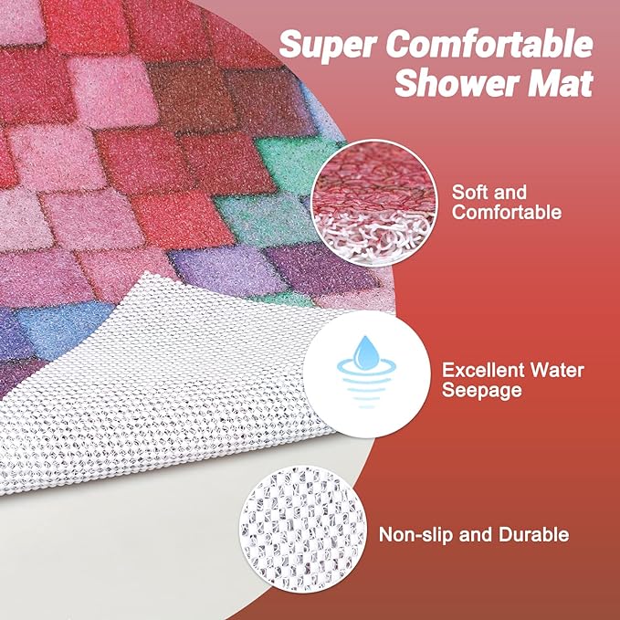 Non Slip Shower Mat, 36x36 Inch Large Soft and Comfortable Bath Mat, PVC Loofah Massage Shower stall Mat, Anti Slip Mat for Shower, Tub, Floor, Bathroom, Kitchen, Hotel, Quick Drying