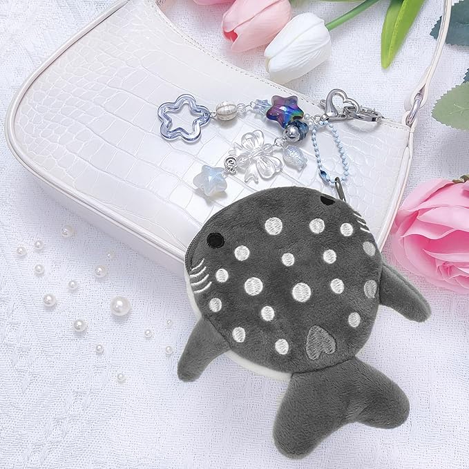 Cute Keychain Whale Shark Coin Purse Keychain Cute Plush Zipper Change Pouch, Kawaii Handmade Wallet for Women