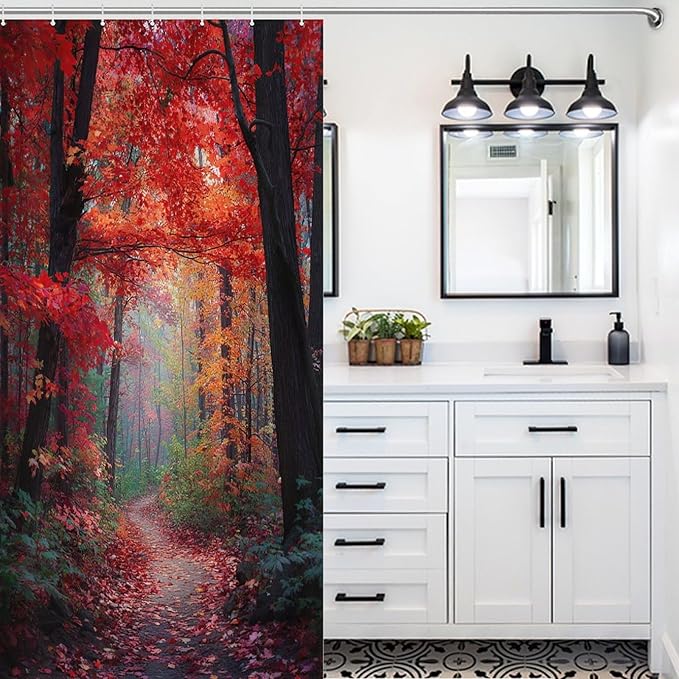 Thanksgiving Fall Maple Shower Curtain Waterproof Washable Fabric Bathroom Shower Curtains for Bathroom Decorations Home Indoor Decor 35x72Inch