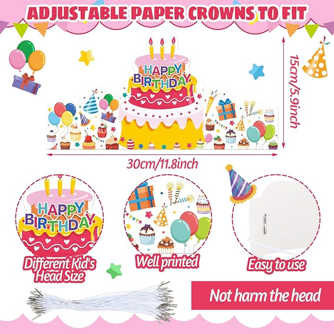 Outus 42 Pack Happy Birthday Crowns for Kids Classroom with Elastic Band for Teachers Students Kindergarten Party