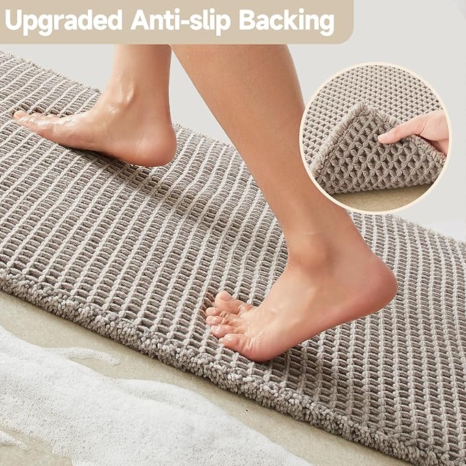 Waffle Bath Mat, Boho Bathroom Rugs Non Slip Washable Super Absorbent Quick Dry Bath Mat Farmhouse Bathroom Decor, 48"x24" Light Grey