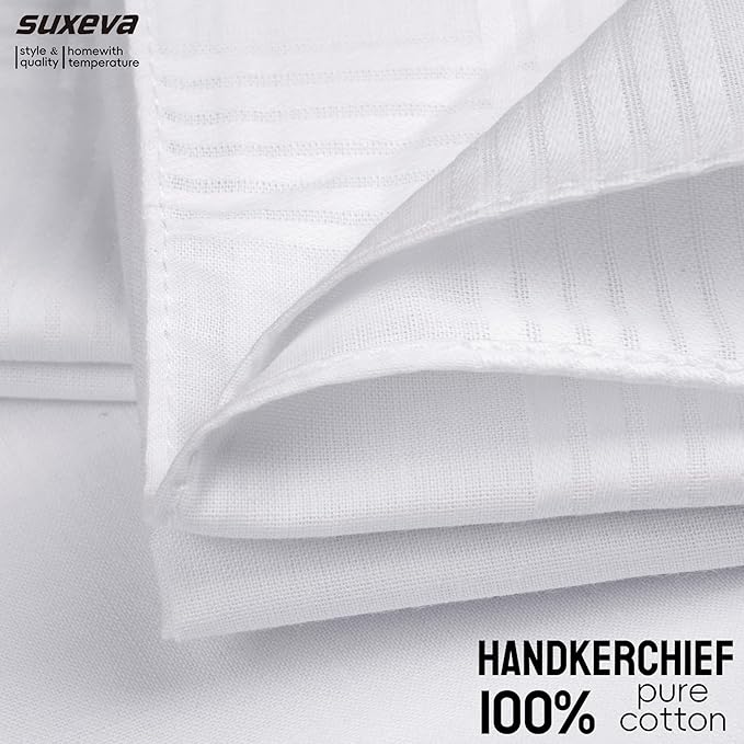 Gifts Cotton Handkerchiefs 100% Soft Cotton 12-Pack White handkerchif and Blue cotton handkerchief for Men and Women