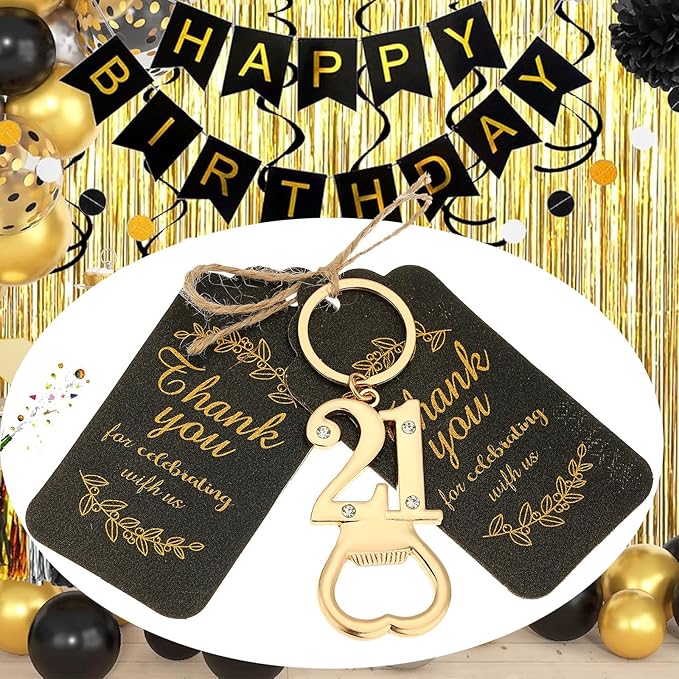 24 pcs 21th Gold Keychain Bottle Opener Birthday Party Favors for Guests,21th Beer Bottle Opener Favors Bulk for Birthday Anniversary Souvenirs Party Decor Supplies (Gold 21th)