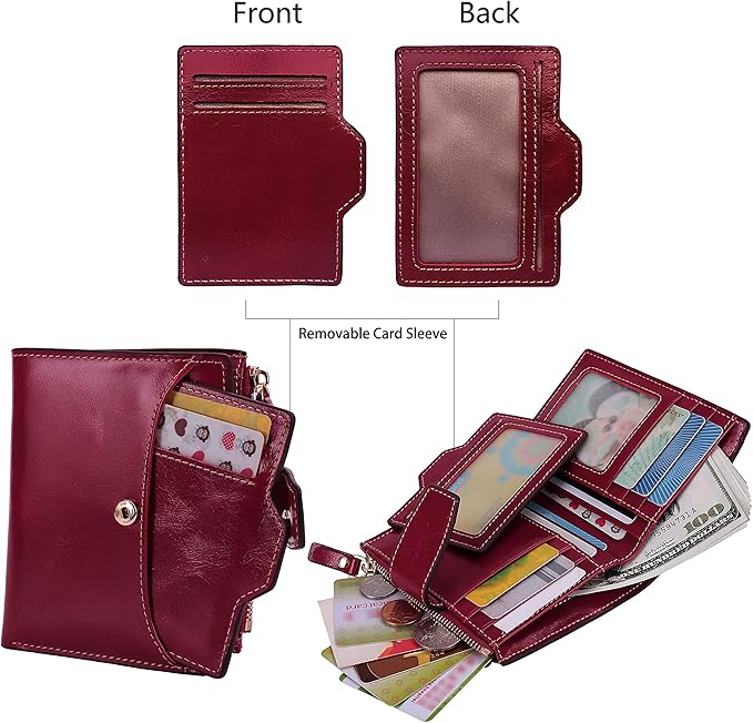 AINIMOER Women's RFID Blocking Leather Small Compact Bi-fold Zipper Pocket Wallet Card Case Purse with id Window