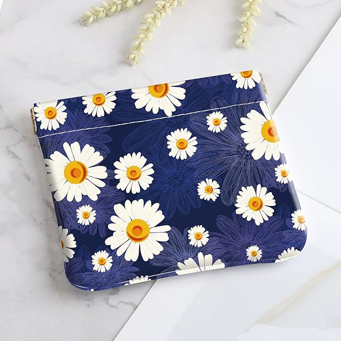 2Pcs PU Leather Small Squeeze Coin Purse Pouch Mini coin Bag Unique And Cute Wallet Cosmetic Bags Change Bag For Women Girls Men Daisy Print