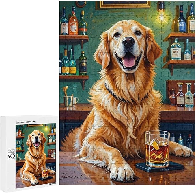 Funny Wooden Puzzle - Goldendoodle Cheers Celebrated Puzzle for Adult 500 Piece，Wooden Jigsaw Puzzles Art Leisure Game Fun Suitable Family Friends Educational Learning Games Gift